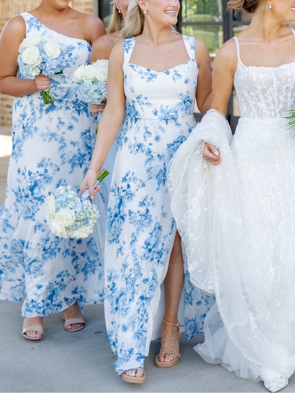 Formal Floral Maxi Dress - Light Blue and White